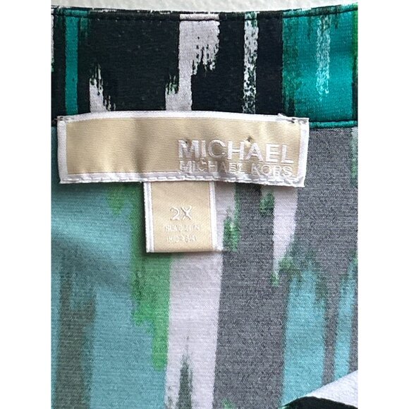 Michael Kors Womens Ikat Tunic Top Size 2X Green & Black Long Sleeve - Picture 4 of 8